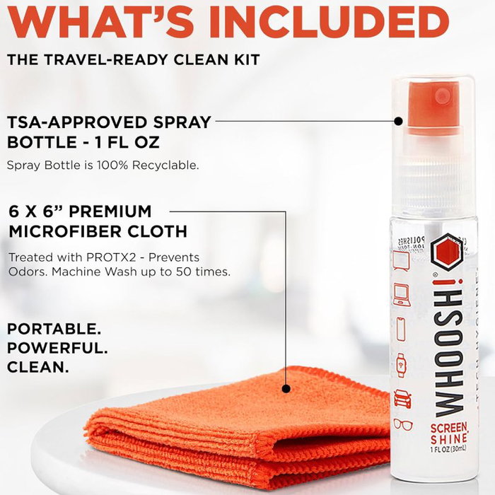 Whoosh! Kit de Limpieza de Pantallas Go 30 ml con Paño de Microfibra Whoosh! Kit de Limpieza de Pantallas Go 30 ml con Paño de Microfibra